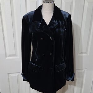 Jones New York Black Velvet Double-Breasted Blazer